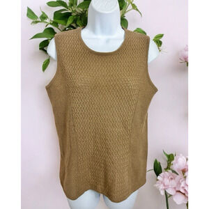 Women's Bill Blass New York Brown Sleeveless Sweater Sz M Cashmere Cable Knit